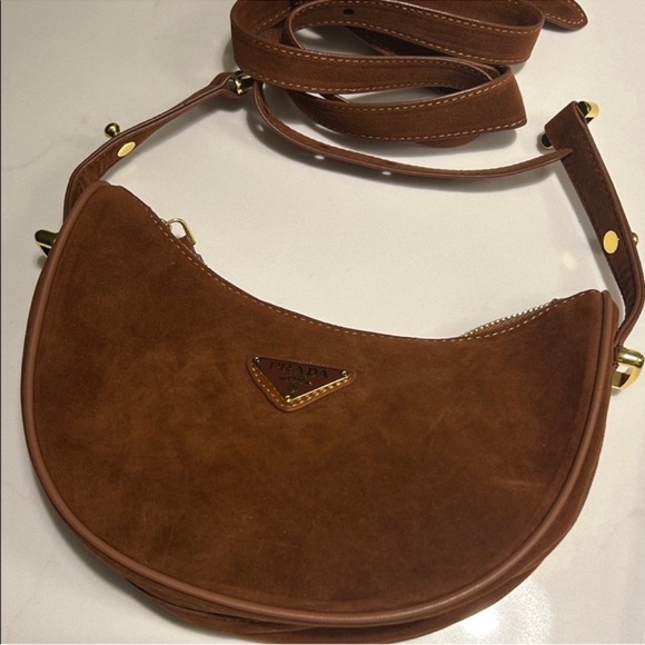 Prada Handbags - Prada Tan Suede Crossbody Bag